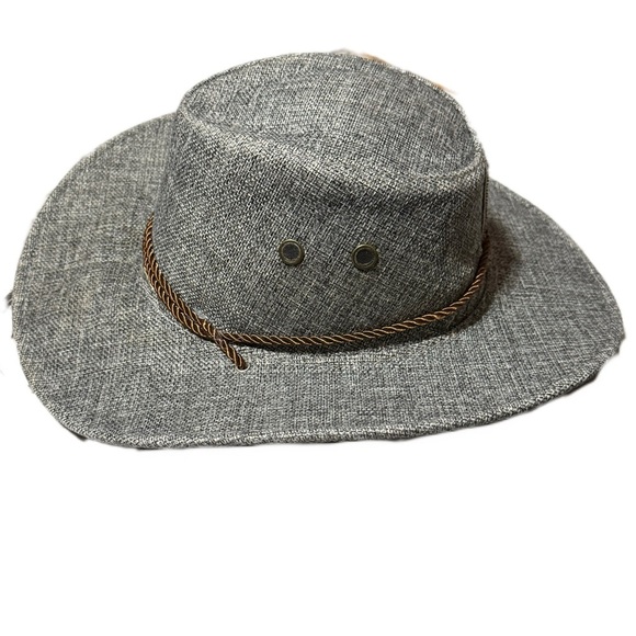 Gray Cowboy Hat with Brown Rope Detail (unisex hat) - Picture 2 of 4